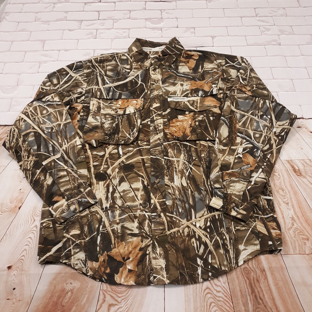 Whitewater Outdoor Apparel Shirt Hunting Shooting Camo Mens M Zip Off Sleeves